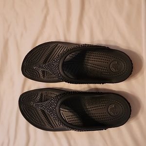 Crocs,  bling, black size 7 thong sandal